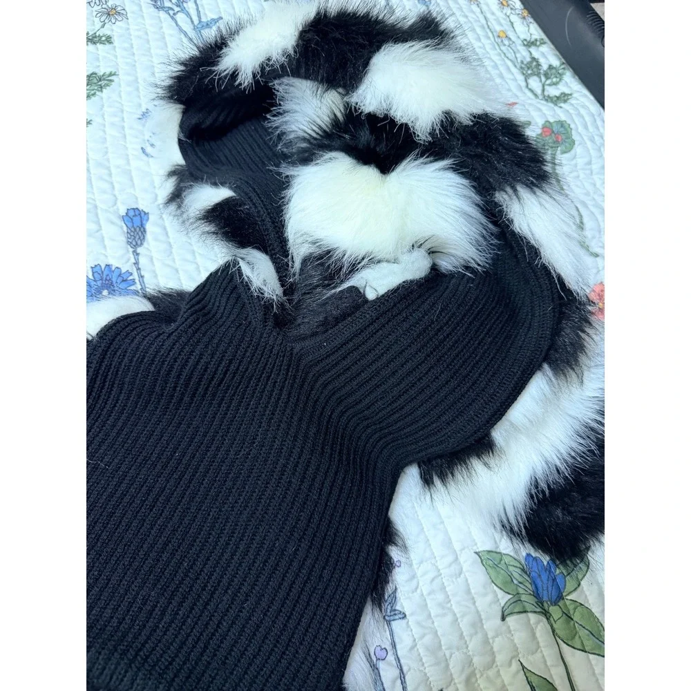 Kate Spade Faux Fur Striped Scarf Black White One Size